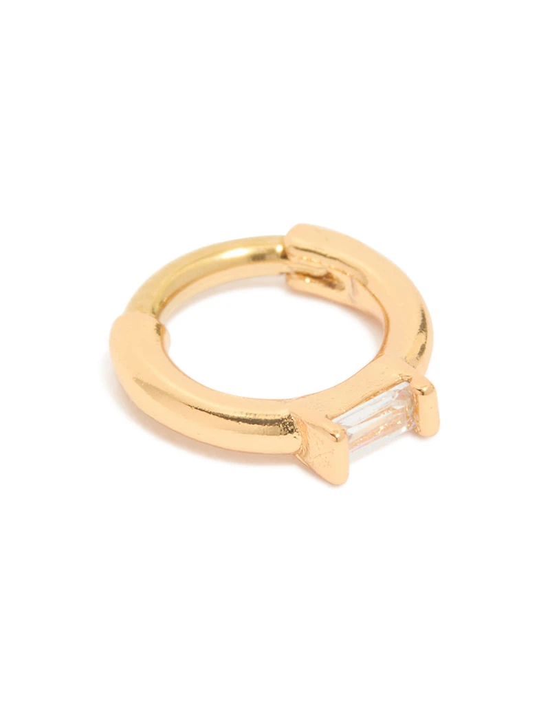 Gold Plated Surgical Steel Rectangle Cubic Zirconia Baguette Clicker Ring