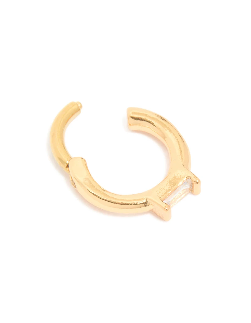Gold Plated Surgical Steel Rectangle Cubic Zirconia Baguette Clicker Ring