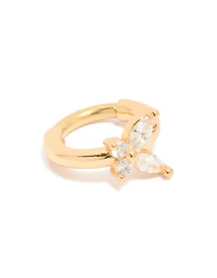 Stainless Steel Micro Cubic Zirconia Butterfly Clicker Ring
