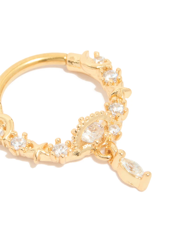 Gold Plated Surgical Steel Cubic Zirconia Planet Zirconia Drop Clicker Ring