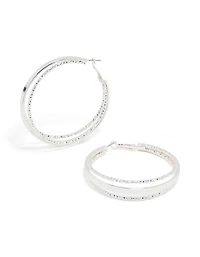 Boucles d’oreilles à anneau triple couche à texture argentée