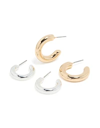 Pack de 2 boucles d’oreilles à cerceaux ouverts en métal mixte