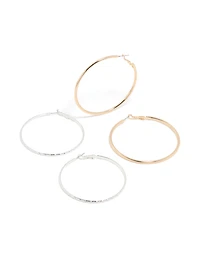 Pack 2-pack de boucles d’oreilles à cerceaux mixtes texturés en métaux