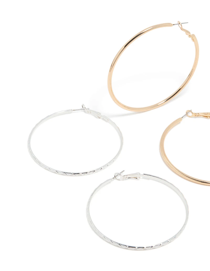 Pack 2-pack de boucles d’oreilles à cerceaux mixtes texturés en métaux