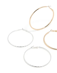 Pack 2-pack de boucles d’oreilles à cerceaux mixtes texturés en métaux