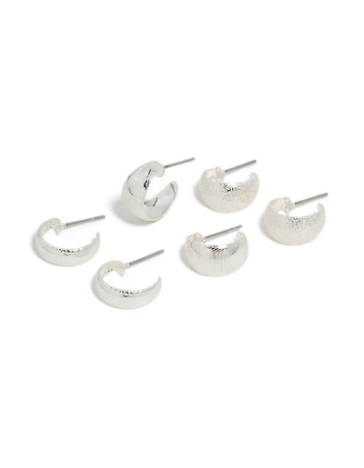 Boucles d’oreilles Huggie à texture mixte argentée pack de 3
