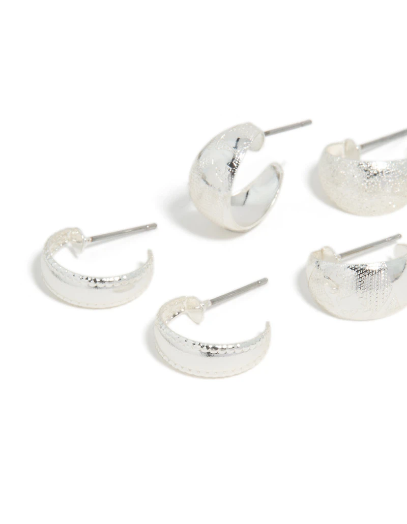 Boucles d’oreilles Huggie à texture mixte argentée pack de 3
