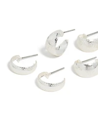 Boucles d’oreilles Huggie à texture mixte argentée pack de 3