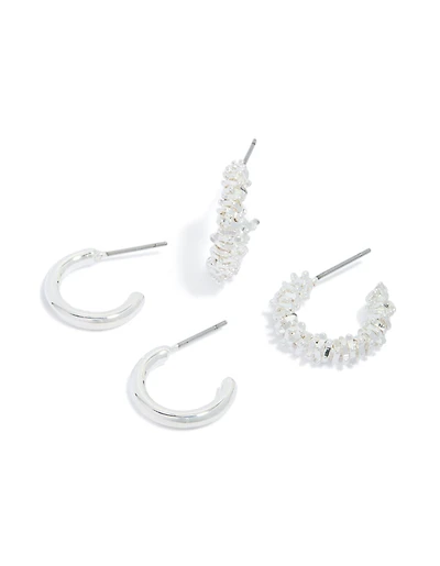 Boucles d’oreilles ouvertes lisses et texturées en argent fondu en 2-pack