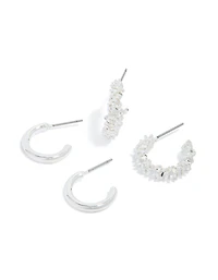 Boucles d’oreilles ouvertes lisses et texturées en argent fondu en 2-pack