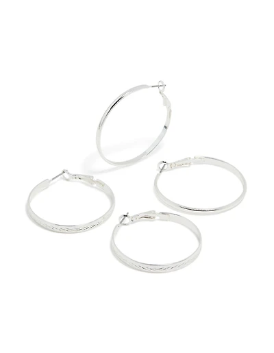 Pack 2-pack de boucles d’oreilles à cerceaux à texture mixte argentée