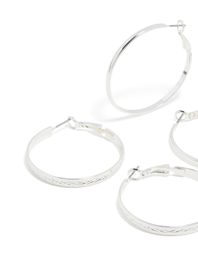 Pack 2-pack de boucles d’oreilles à cerceaux à texture mixte argentée