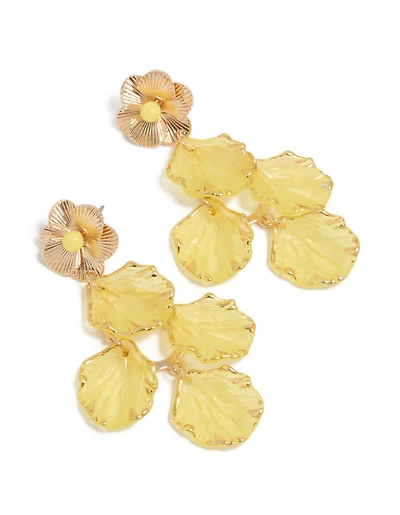 Boucles d’oreilles tombantes en pétales jaunes dorés