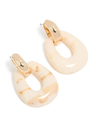 Gold & Cream Acrylic Doorknocker Drop Earrings