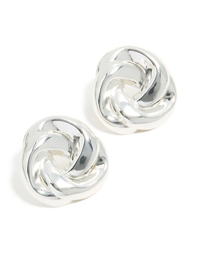 Silver Twisted Rope Circle Stud Earrings