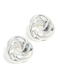 Silver Twisted Rope Circle Stud Earrings