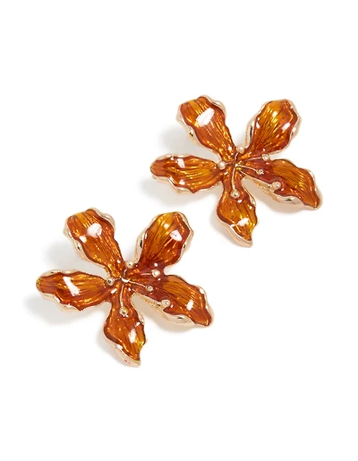 Boucles d’oreilles en forme de clous fleur orange dorée