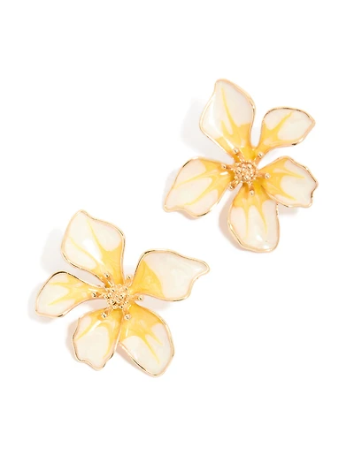 Boucles d’oreilles en forme de clous peintes en or, blanc et jaune