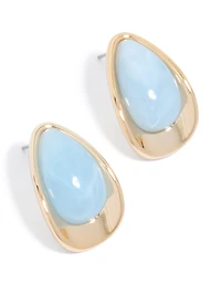 Boucles d’oreilles en forme de poire perlée bleu clair dorée