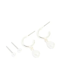 Silver Pearl Ball & Hoop Earrings 2-Pack