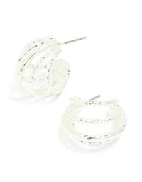 Silver Textured 5-Prong Huggie Earrings