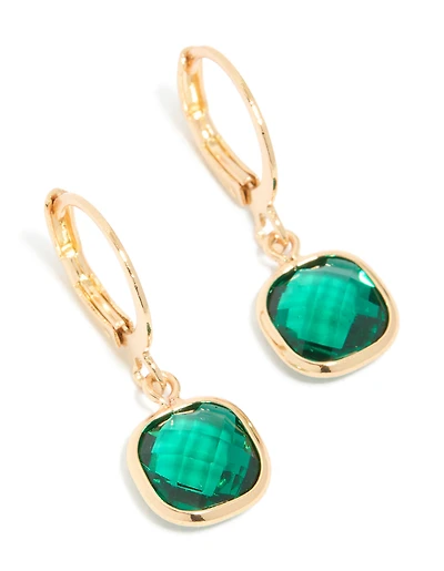 Boucles d’oreilles carrées Huggie diamants vert foncé dorées