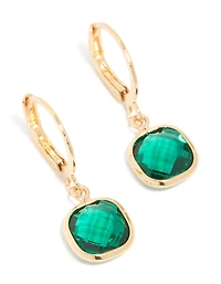 Boucles d’oreilles carrées Huggie diamants vert foncé dorées