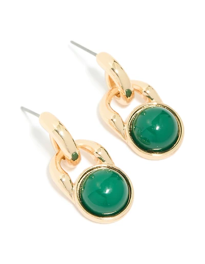 Boucles d’oreilles rondes en pierre en pierre vert foncé dorées