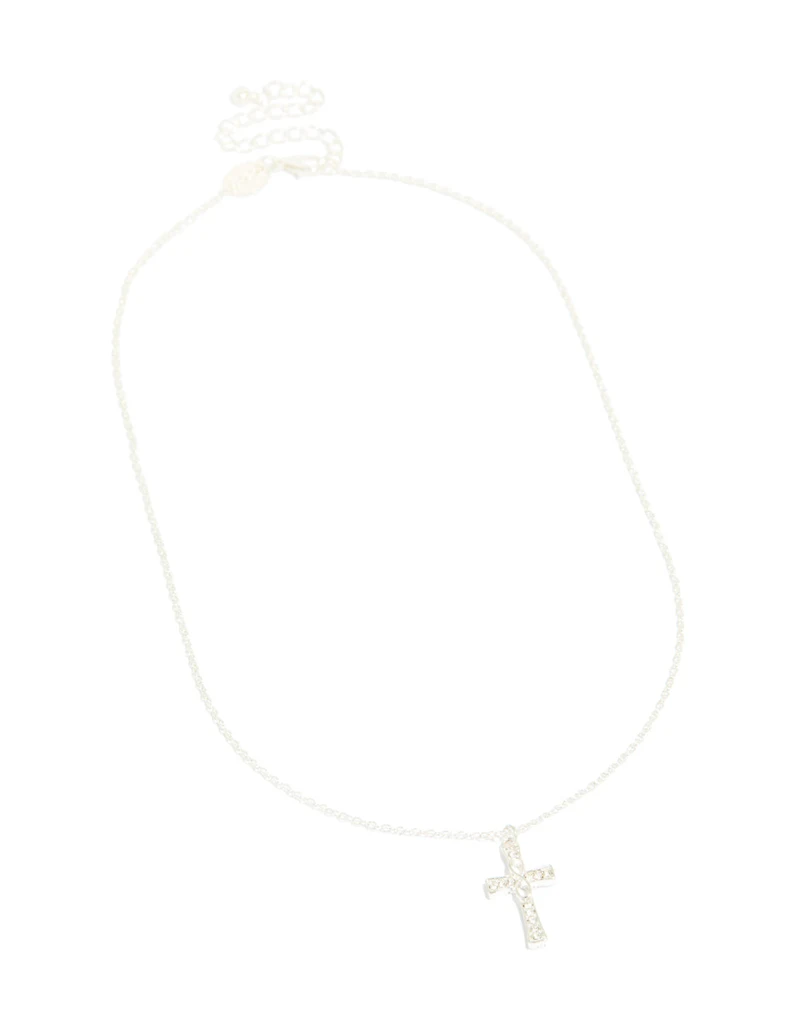 Silver Diamante Cross Necklace