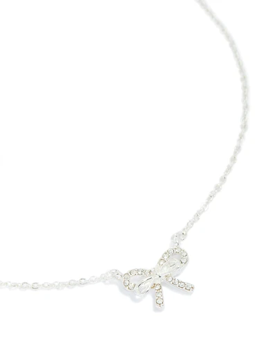 Silver Diamante Dainty Bow Necklace