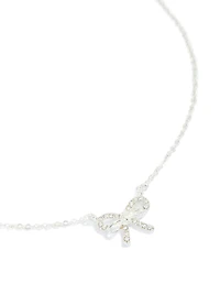 Silver Diamante Dainty Bow Necklace