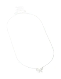 Silver Diamante Dainty Bow Necklace