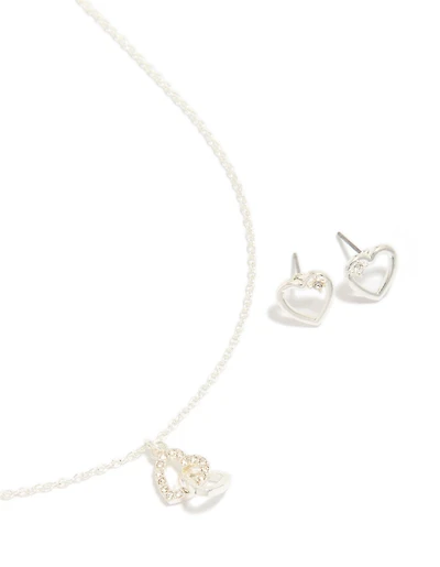 Ensemble de colliers diamants en forme de cœur en argent Link et boucles d’oreilles en forme de cœur