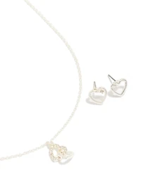 Ensemble de colliers diamants en forme de cœur en argent Link et boucles d’oreilles en forme de cœur