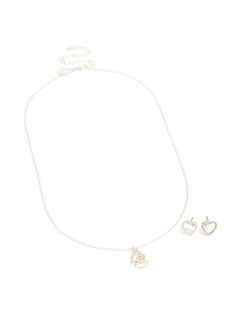 Ensemble de colliers diamants en forme de cœur en argent Link et boucles d’oreilles en forme de cœur