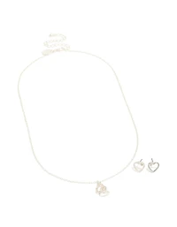 Ensemble de colliers diamants en forme de cœur en argent Link et boucles d’oreilles en forme de cœur