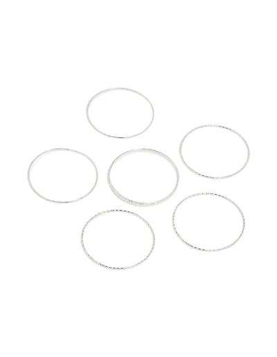 Pack de 6 bracelets argentés texturés et lisses