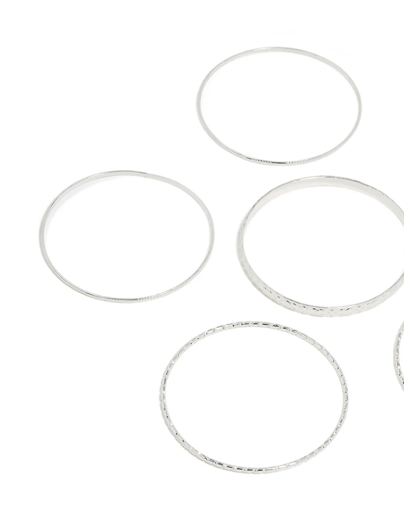Pack de 6 bracelets argentés texturés et lisses