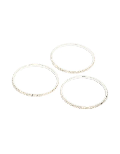 Silver Diamante Cup Chain Bangles 3-Pack