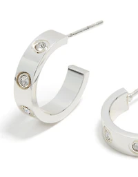 Waterproof Stainless Steel Square Cubic Zirconia Hoop Earrings