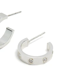 Waterproof Stainless Steel Square Cubic Zirconia Hoop Earrings