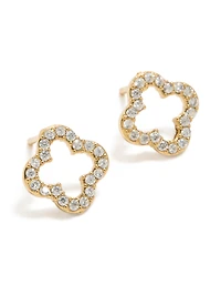 Waterproof Gold Plated Stainless Steel Cubic Zirconia Outline Flower Stud Earrings