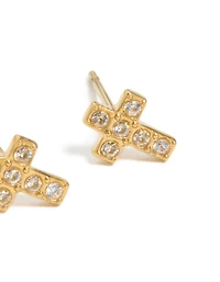 Waterproof Gold Plated Stainless Steel Cubic Zirconia Cross Stud Earrings
