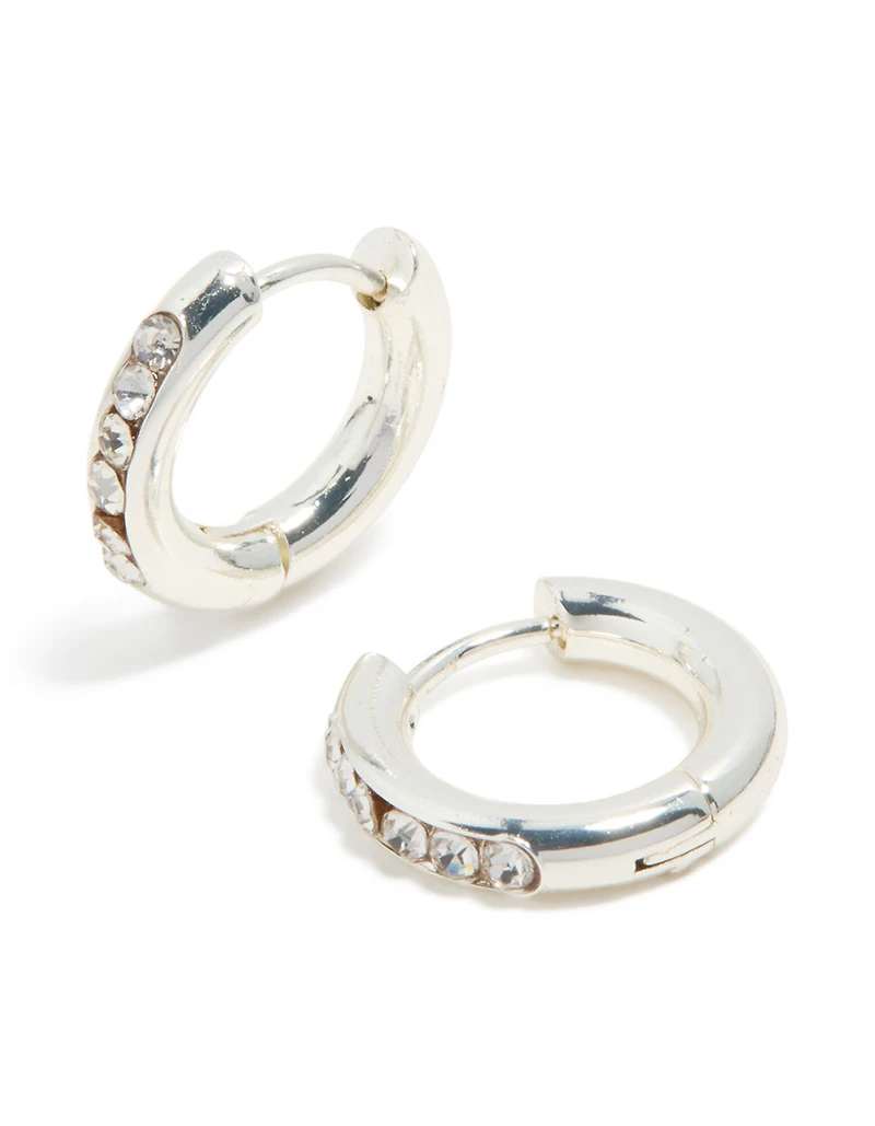 Boucles d'oreilles créoles rondes en acier inoxydable étanche avec strass