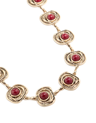 Antique Gold Organic Circle Dark Red Stones Belt