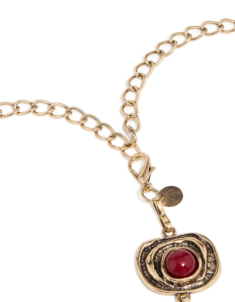 Ceinture de pierres rouge foncé en cercle organique en or ancien