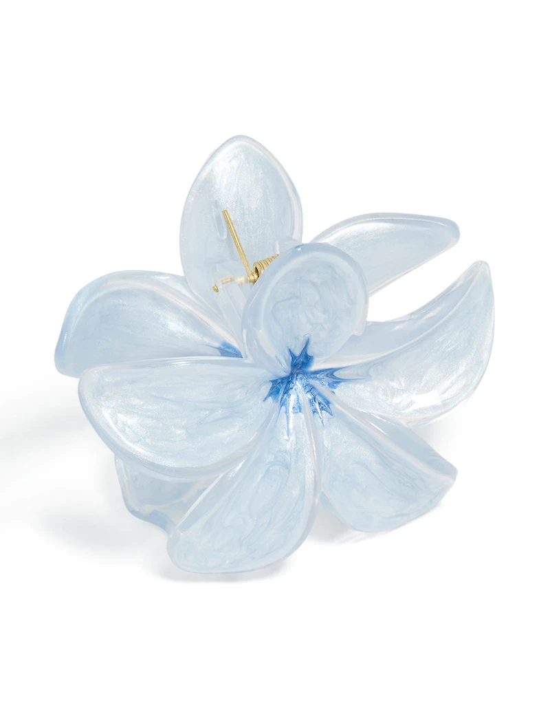Light Blue Clear Edge Frangipani Flower Claw Clip