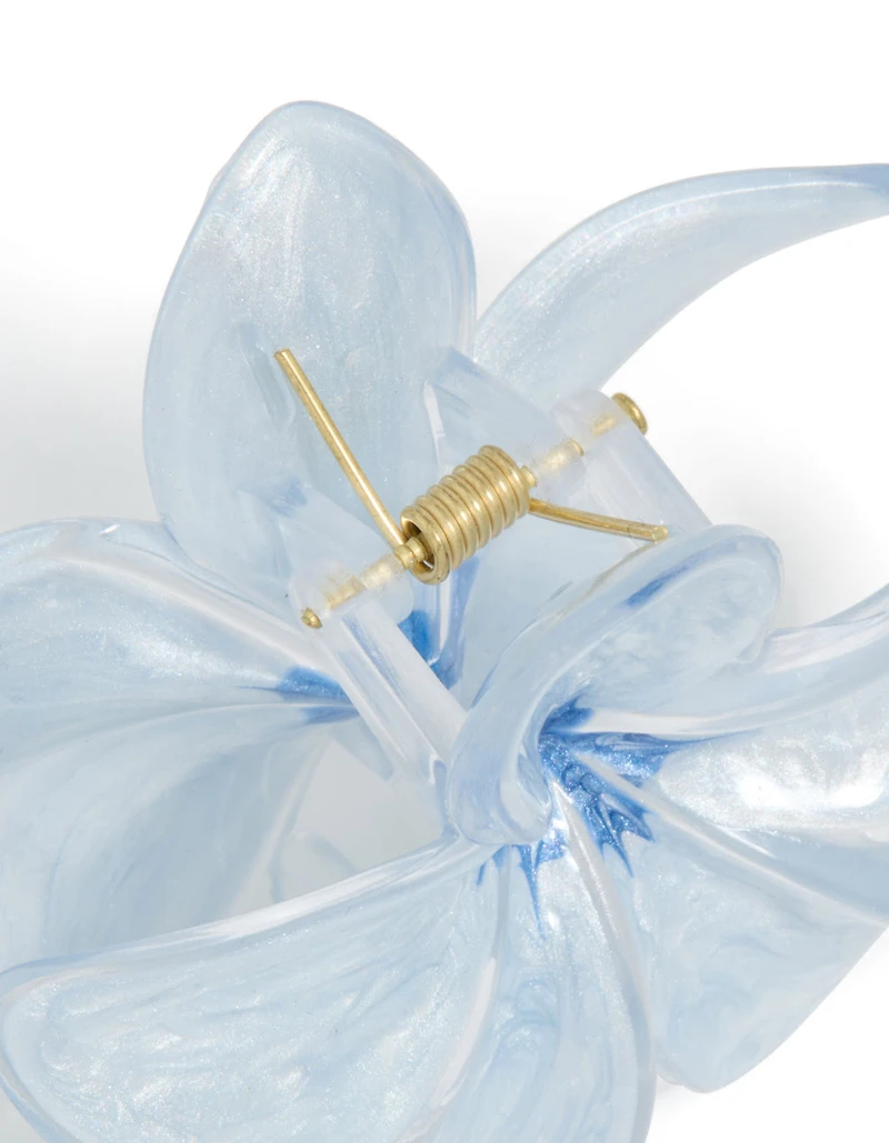 Light Blue Clear Edge Frangipani Flower Claw Clip