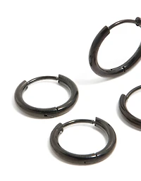 Mens Waterproof Black Coated Stainless Steel Huggie Earrings 2-Pack