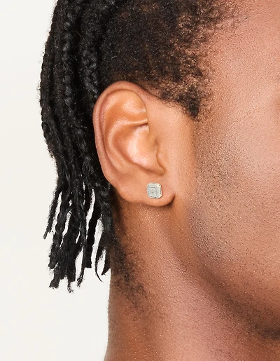 Mens Waterproof Stainless Steel Square Cubic Zirconia Stud Earrings